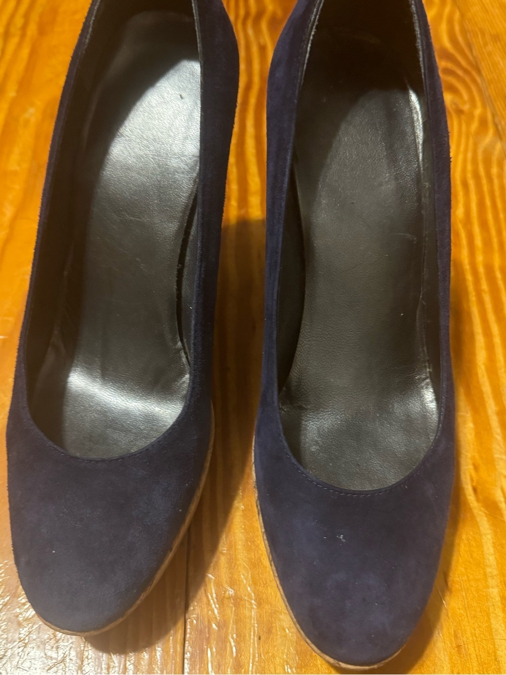 Stuart Weitzman Navy Suede Cork Wedge Pumps - Picture 8 of 9